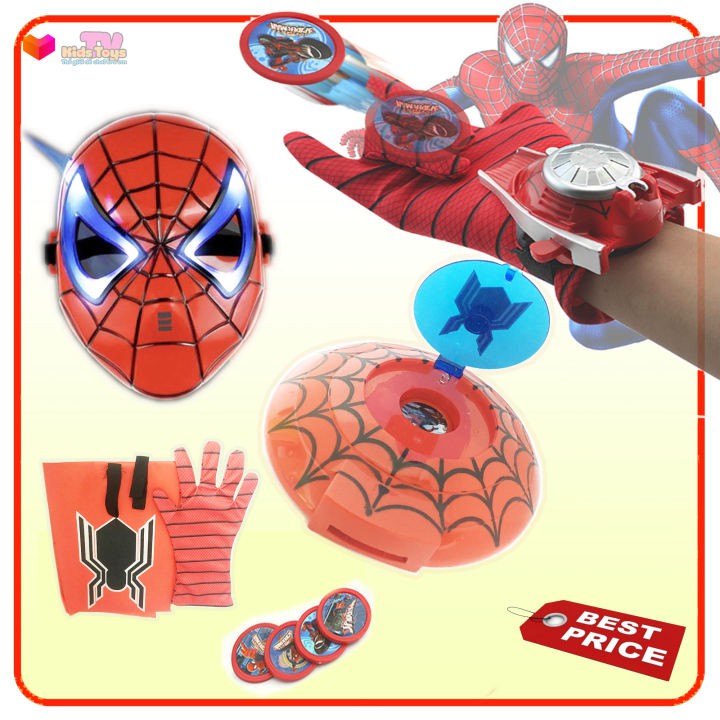 Đồ chơi siêu nhân người nhện, Spider-man, combo găng tay, áo choàng và khiên bắn đĩa có nhạc đèn KidsToys TV