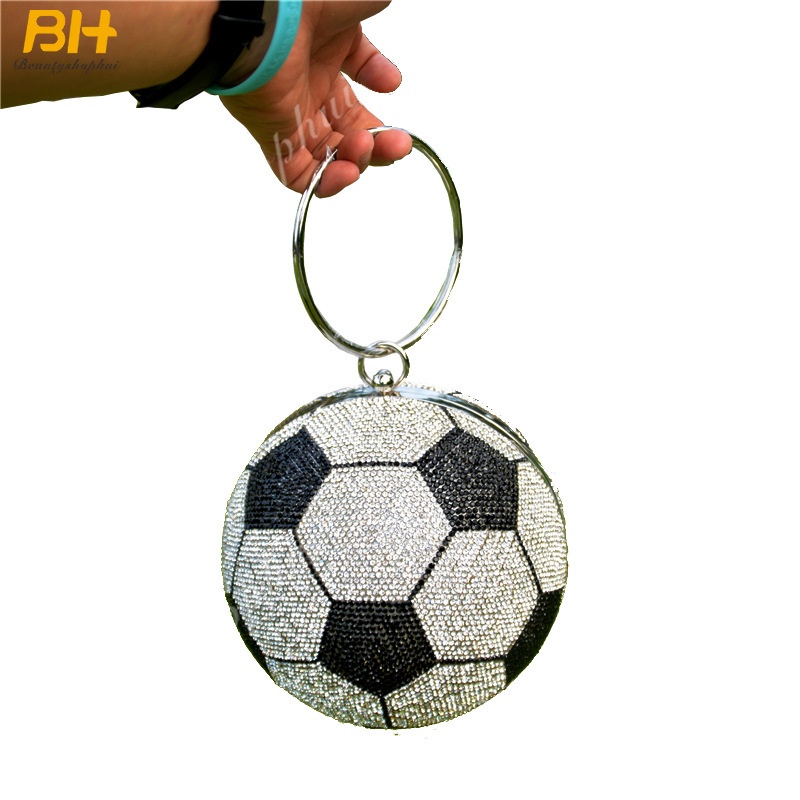 Túi Xách Nhựa Đính Đá Hình Quả Bóng Phối Dây Xích Thời Trang Cho Nữ