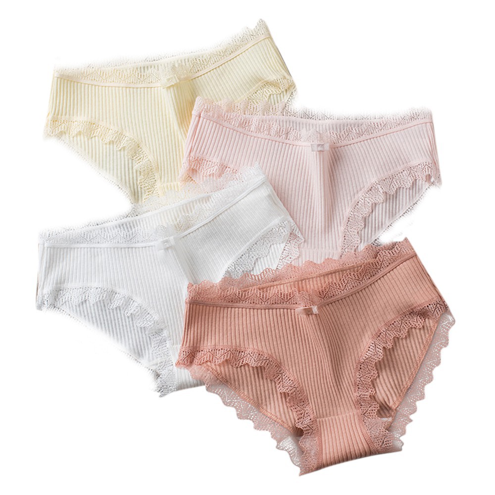 Quần lót cotton lưng thấp phối ren giấu đường may quyến rũ tùy chọn màu sắc