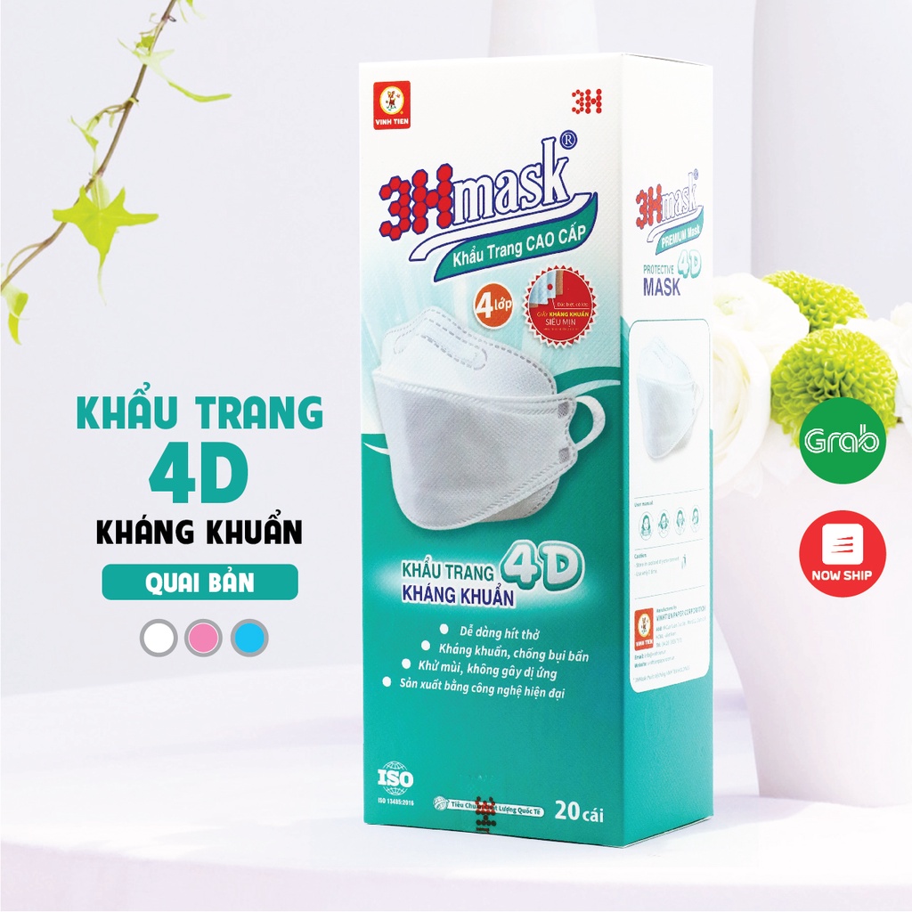 Khẩu Trang 4D 3Hmask Quai Tròn Kháng Khuẩn Cao Cấp ôm khít mặt, không lem son