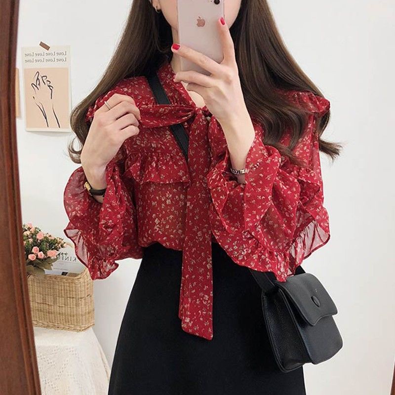 Áo Sơ Mi chiffon Tay Dài In Họa Tiết Hoa Thời Trang Mùa Xuân 2022 Dành Cho Bạn Nữ