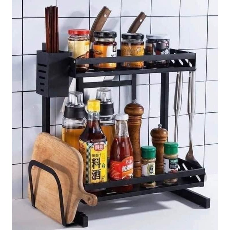Kệ đựng gia vị inox không gỉ giá 2 tầng B077 sơn tĩnh điện