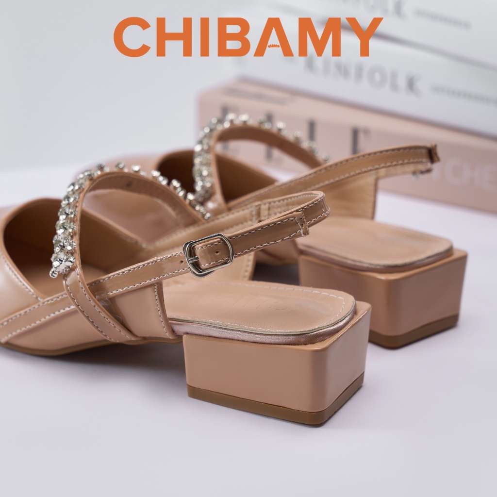 Giày búp bê nữ bít mũi quai đá đế vuông 3cm chất da bóng mềm mã H03