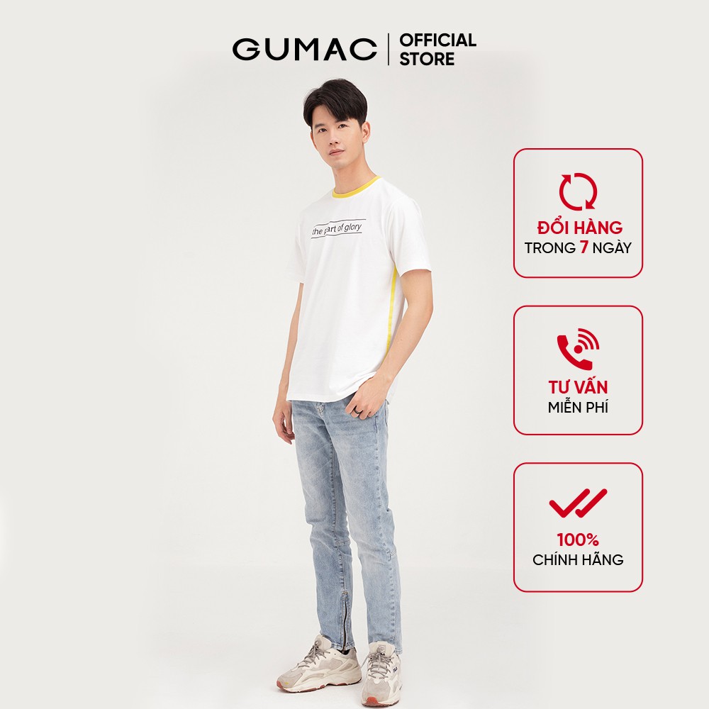 [Mã WABRG208 giảm 10% tối đa 50k đơn từ 250k] Áo thun nam in phối cổ GUMAC in chữ năng động, lịch lãm nhiều màu ATNB474