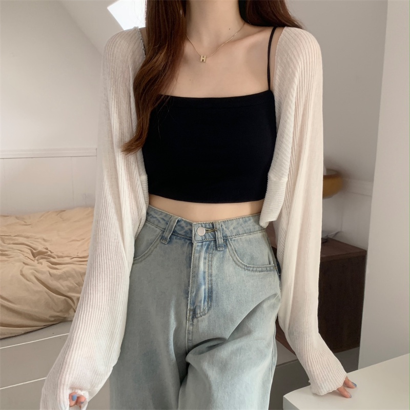 SUXI Áo Khoác Cardigan Dệt Kim Chống Nắng Màu Sắc Đơn Giản Phong Cách Vintage Hàn Quốc Cho Nữ