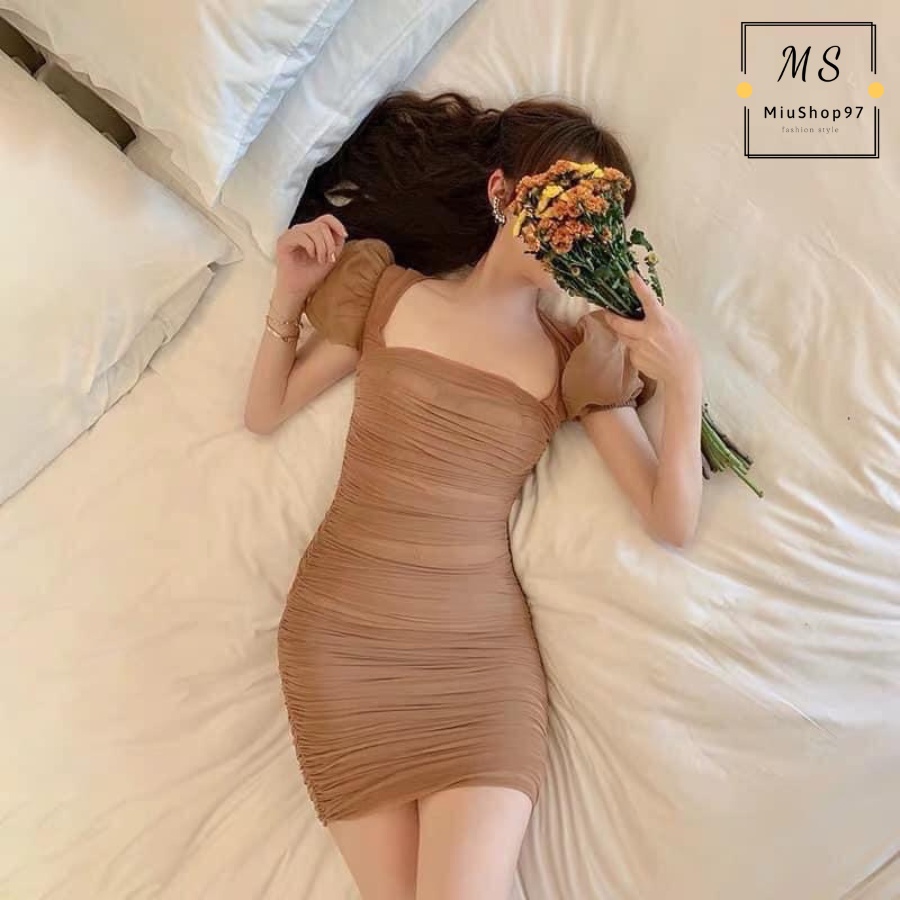 Đầm Body Lưới Tay Con (NUDE)