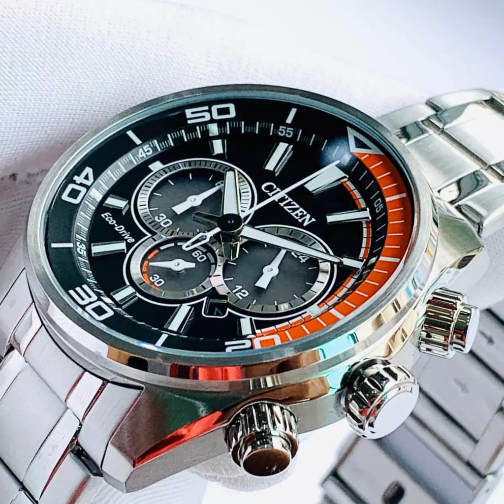 Đồng hồ nam Citizen Eco Drive CA4330-57E - Chronograph khỏe khoắn cùng màu cam lạ mắt