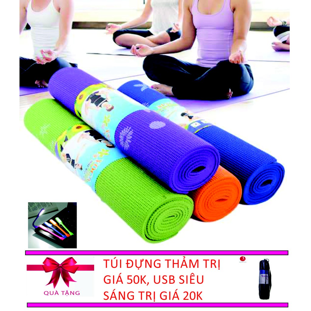 Thảm tập yoga TPE 2 lớp 6mm cao cấp (Tặng túi+Đèn USB+Dây buộc)