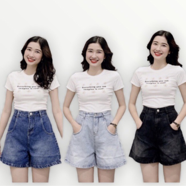 Quần short nữ, quần Jean Ống Rộng Lưng Cao Ulzzang Unisex mặc lên cực tôn dáng