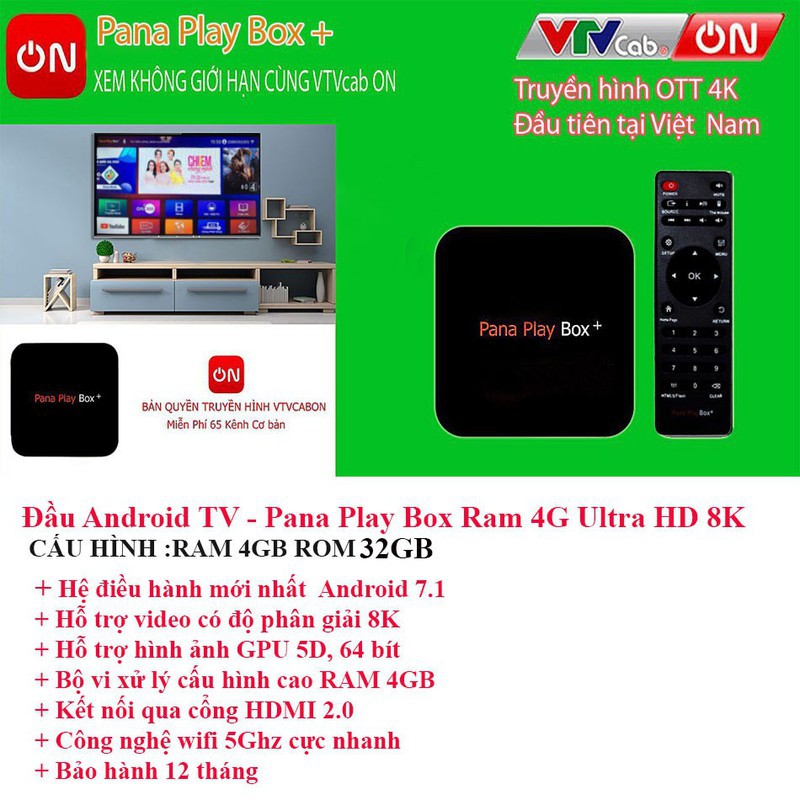 Tivi box PANA PLAY BOX RAM 4GB ROM 32GB Tặng gói VtvCab 12 Tháng Miễn phí
