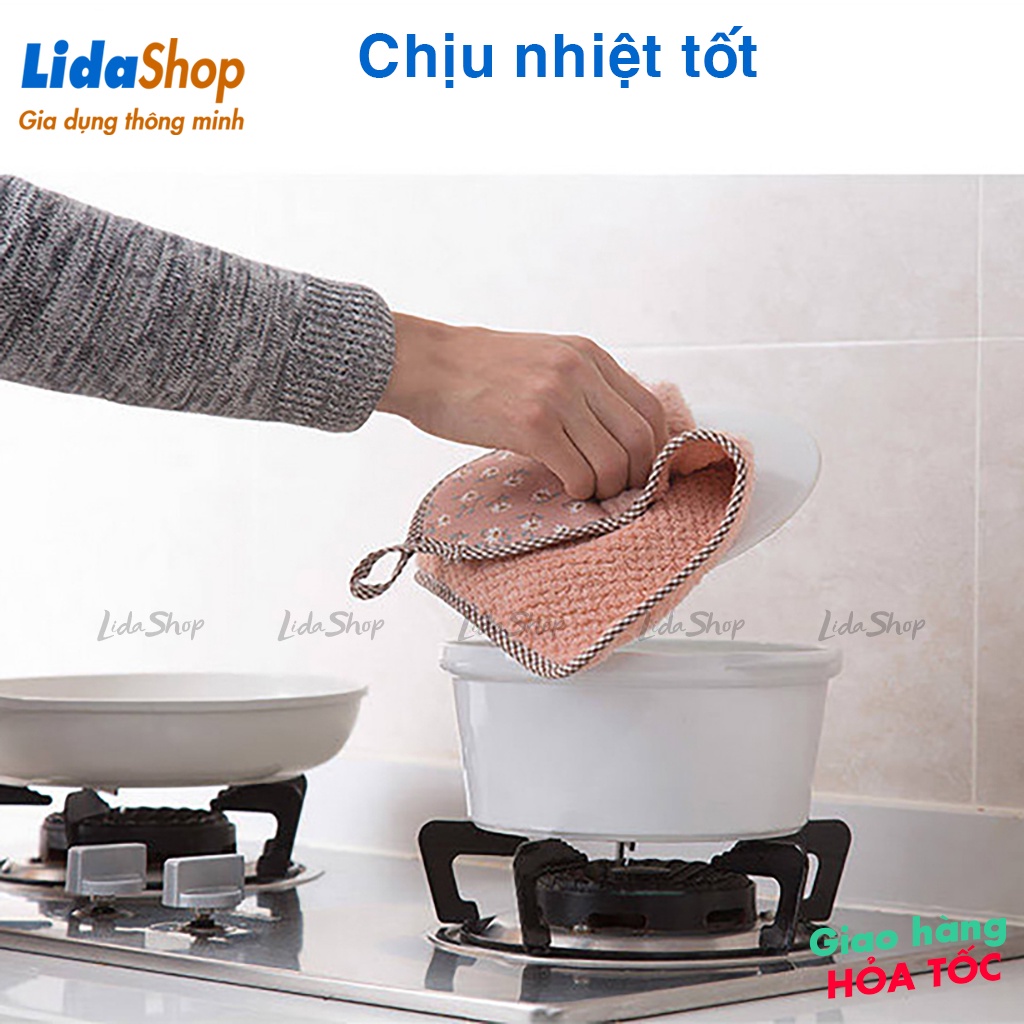 Khăn lau tay nhà bếp Lidashop, khăn lau tay nhà bếp đa năng siêu thấm lông mềm có móc treo _KLT