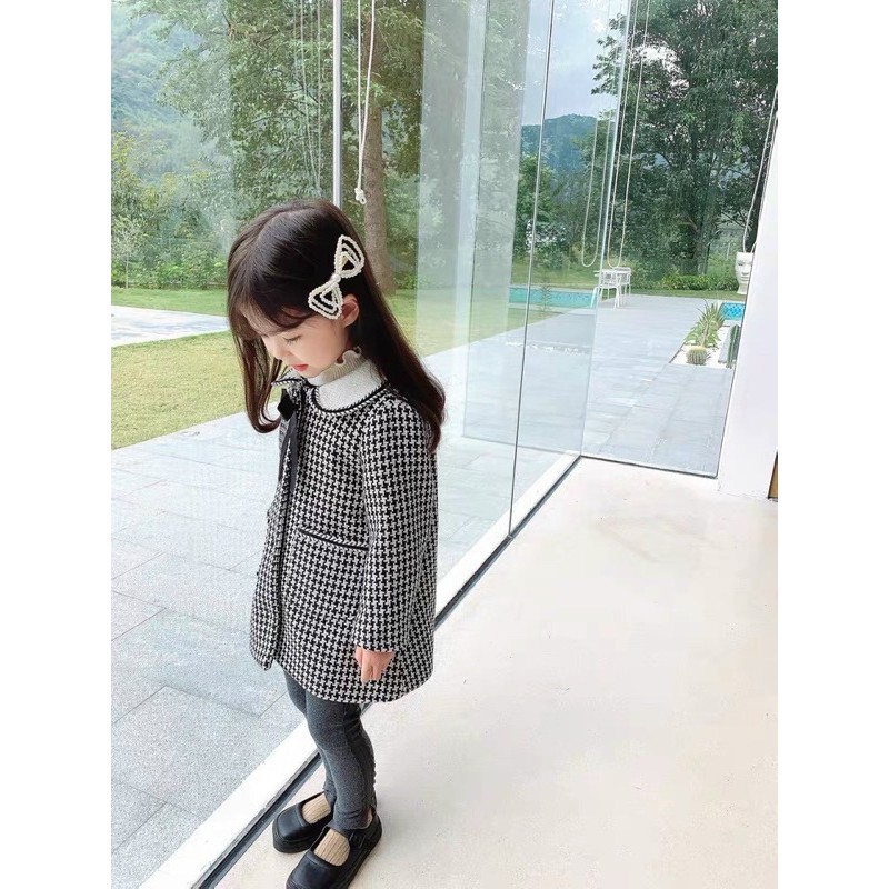 Áo dạ zikzac bé kiểu dáng váy kèm nơ