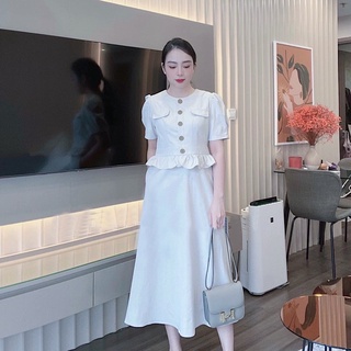 Đầm cổ tròn bèo eo 2 màu (kèm hình thật)