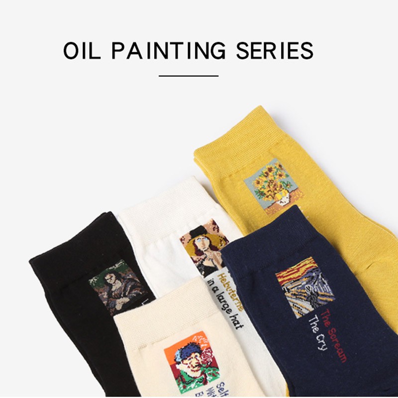 Vớ nữ chất liệu cotton in hình tranh sơn dầu thời trang