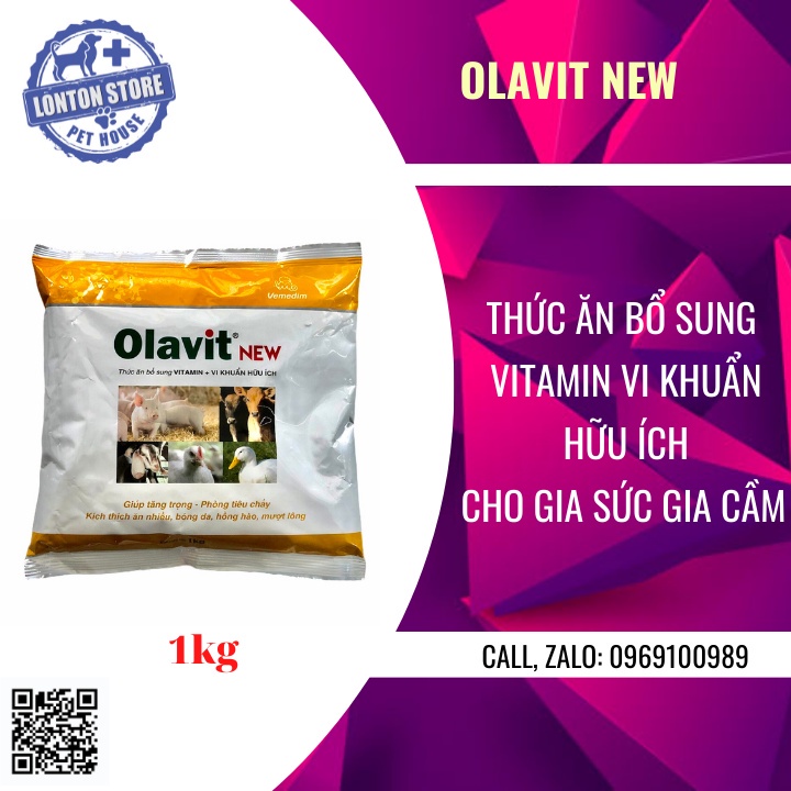 VEMEDIM Olavit New - Thức ăn bổ sung hỗ trợ ăn, ngủ trên heo, gà, bê, nghé, gói 1kg - Lonton store