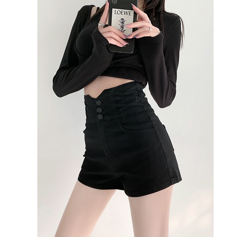 Porozi  Quần Short Jean Nữ Lưng Cao Thời Trang Hàn Quốc