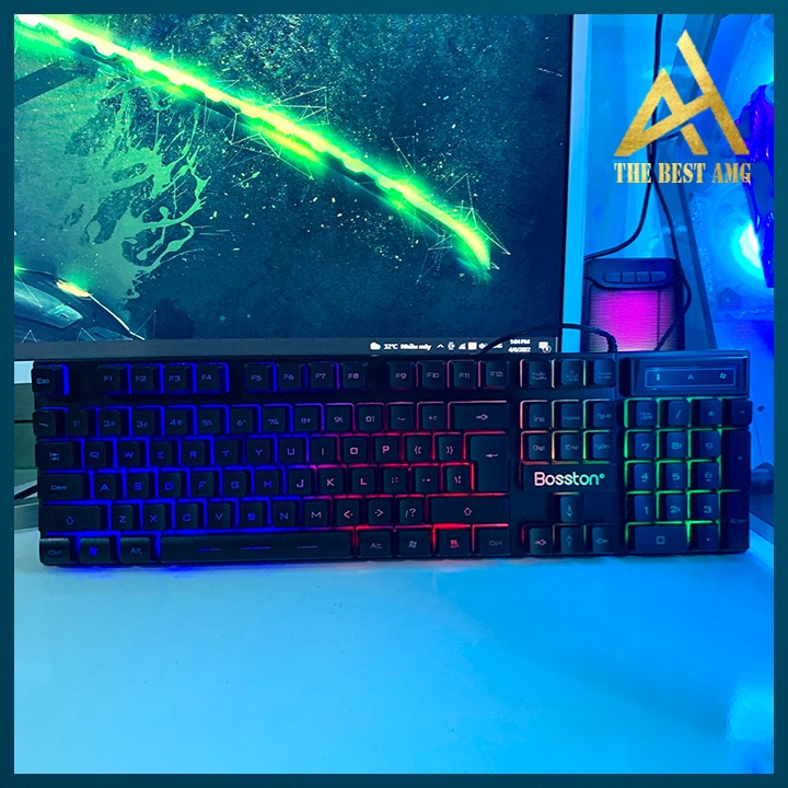 Bàn Phím Máy Tính Gaming Keycap Xuyên Led BOSSTON K803 Bàn Phím Giả Cơ Laptop Có Dây Keyboard Chơi Game