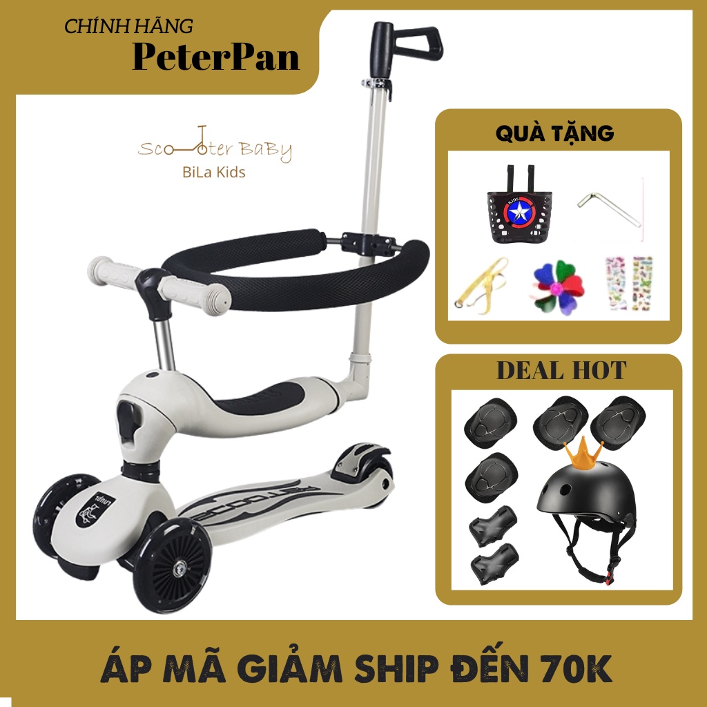 Xe Scooter cho bé PETER PAN 3IN1 Có Tay Đẩy, Vòng Bảo Vệ