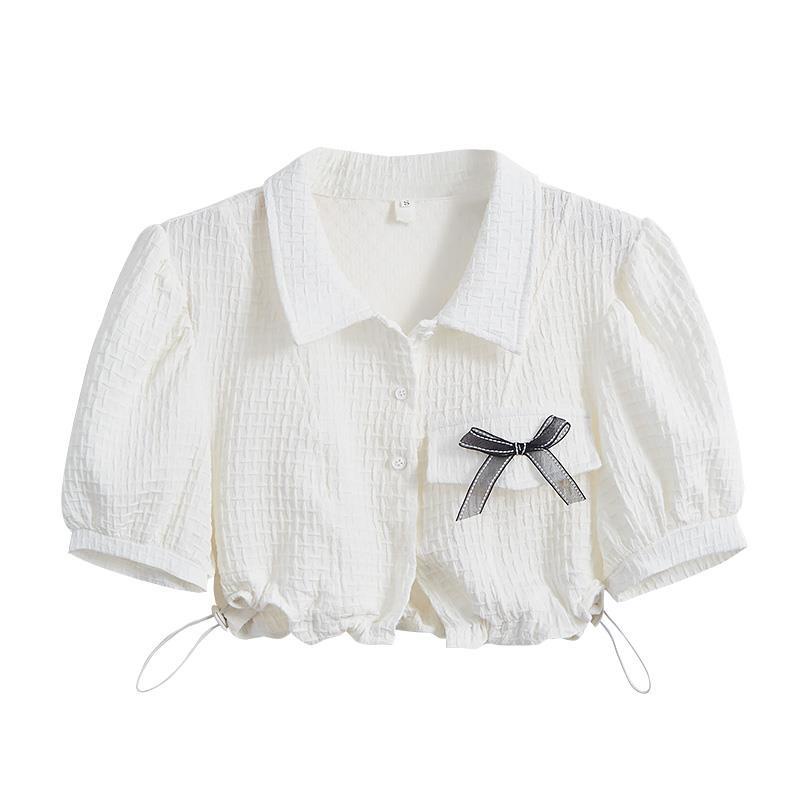 Áo Croptop Tay Phồng Ngắn Phối Dây Rút Thời Trang Mùa Hè Mới Cho Nữ