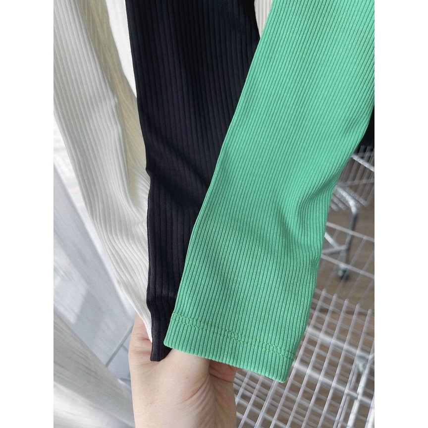 Set 3 ÁO Tăm cổ U dài tay HM, áo thu đông dài tay dáng ôm cổ vuông màu hothit dễ phối