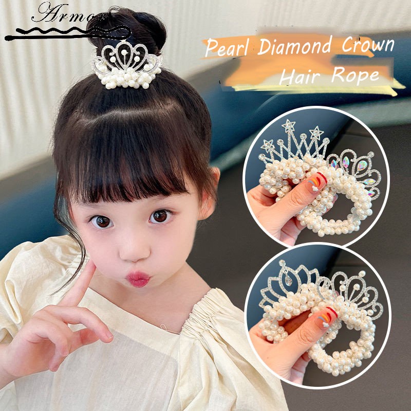 Dây Cột Tóc Co Giãn Hình Vương Miện Đính Đá Ngọc Trai Thời Trang Cho Nữ Giá Đỡ