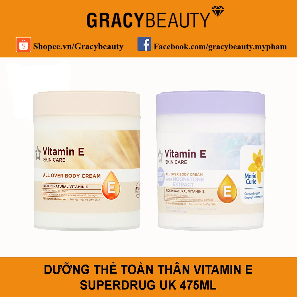 Dưỡng ẩm body sáng mịn da Vitamin E Superdrug size to 475ml