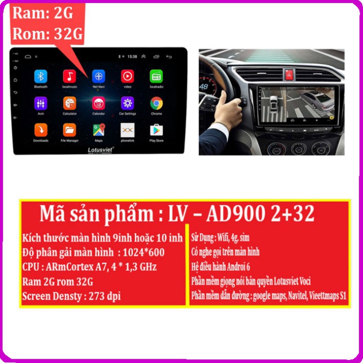 Màn hình DVD Android loại 9-10 inch Wifi, 4G Lotusviet dùng cho tất cả các loại xe ô tô LV–AD900 2+32 - HÀNG CHÍNH HÃNG