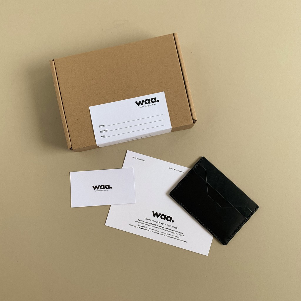 Ví đựng thẻ Basic Card Holder Unisex WAA.- DA THẬT 100% - Màu đen - Sản phẩm thiết kế - Kèm dustbag