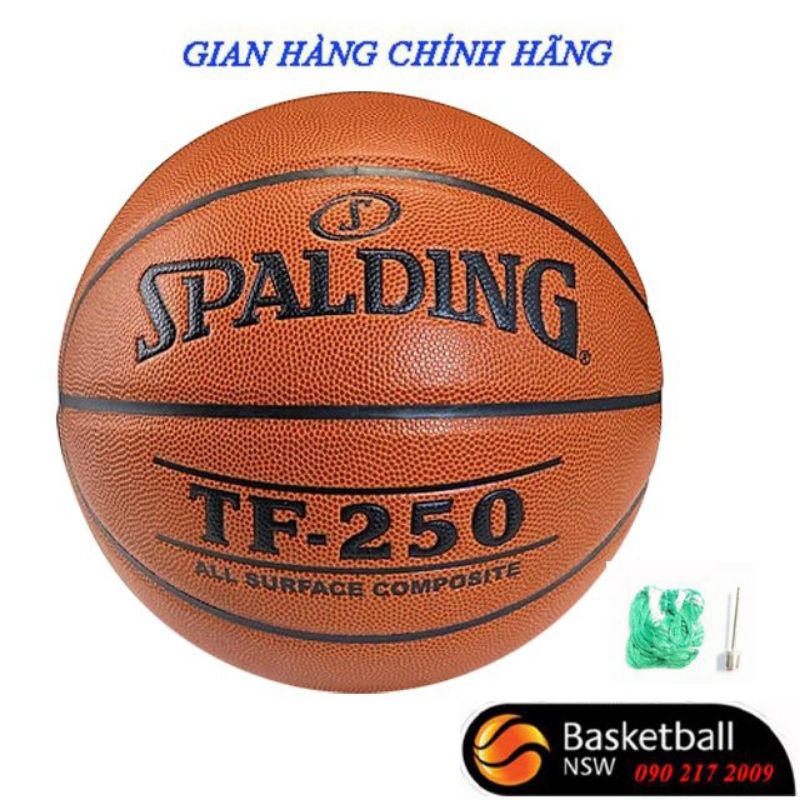 [ Chính hãng] Bóng rổ Spalding TF 250 All Surface- Indoor/Outdoor- size 6,7 + Kim bơm bóng và túi lưới đựng bóng