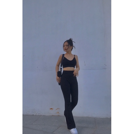 Quần ống loe,quần legging ống loe cạp cao siêu tôn dáng chất vải cotton co giãn thoải mái