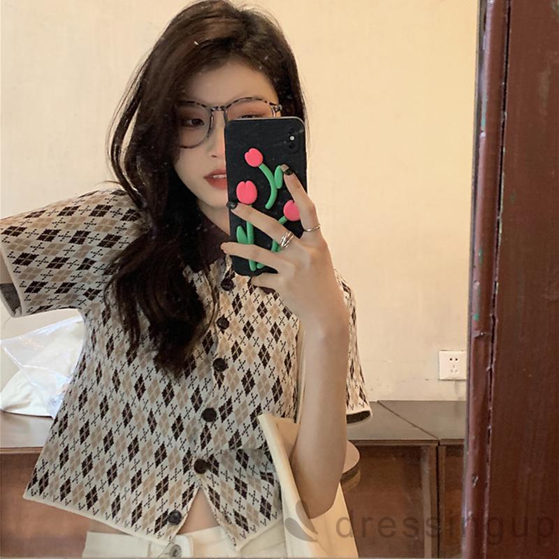 Áo Thun Ngắn Tay Cổ Bẻ Màu Sắc Tương Phản Thời Trang Mùa Hè Cho Nữ