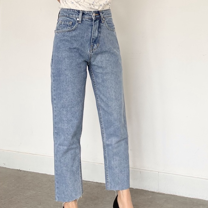 Quần Jeans Nữ Ống Đứng Form Lưng Cao Basic Kiểu Cắt Lai Quần Màu Xanh Rede - Jeans VNXK ( BCL-02 )