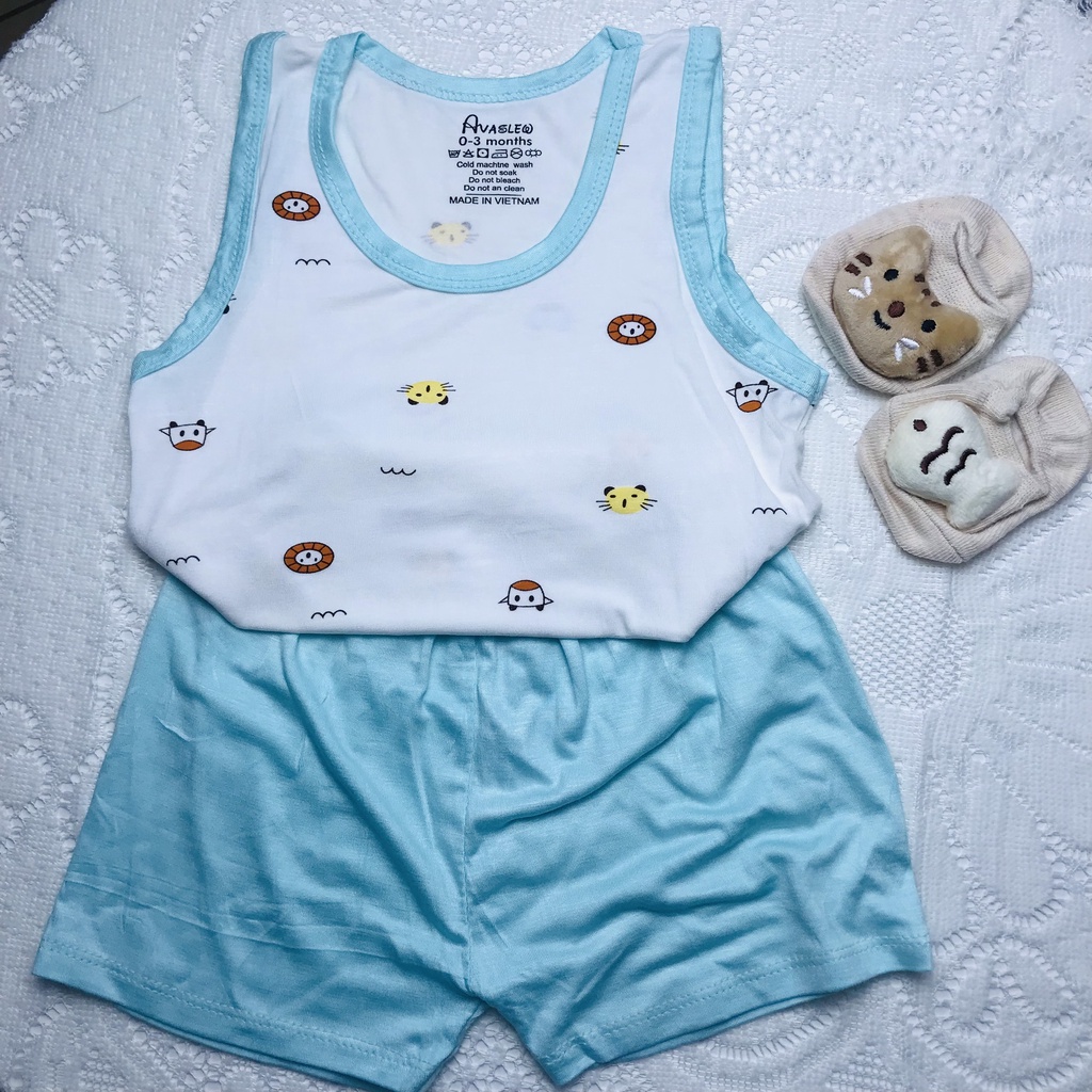 Bộ ba lỗ sát nách cho bé sơ sinh AVALER chất thun lạnh túi zip cực mềm mát phù hợp với trẻ em 4-15kg