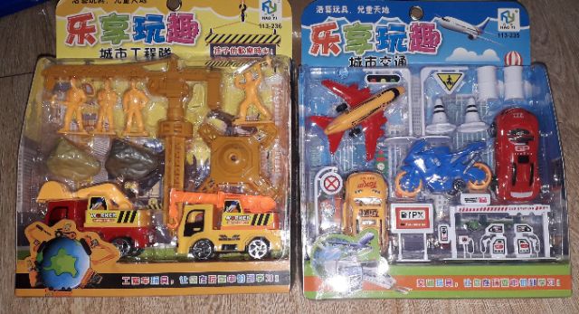 Sét xe mô hình công trình thành phố hoặc xây dựng bằng nhựa