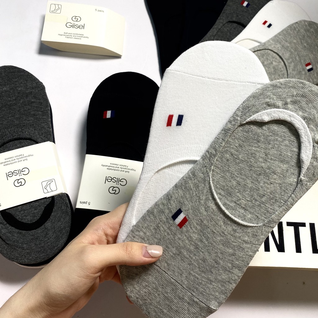 Combo 5 đôi Tất vớ hài lười cotton co giãn thoáng khí thông hơi có silicon chống trượt gót Giisel
