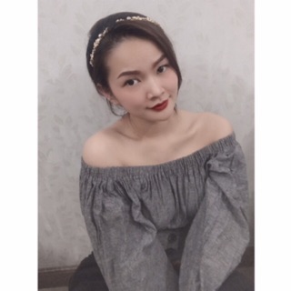 Bờm tóc hình lá đính đá tiểu thư