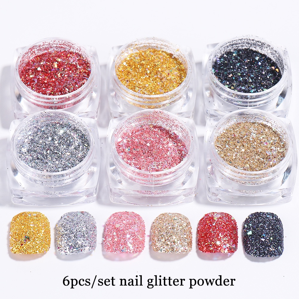 Set 6 Hộp Kim Tuyến Lấp Lánh Trang Trí Móng Tay