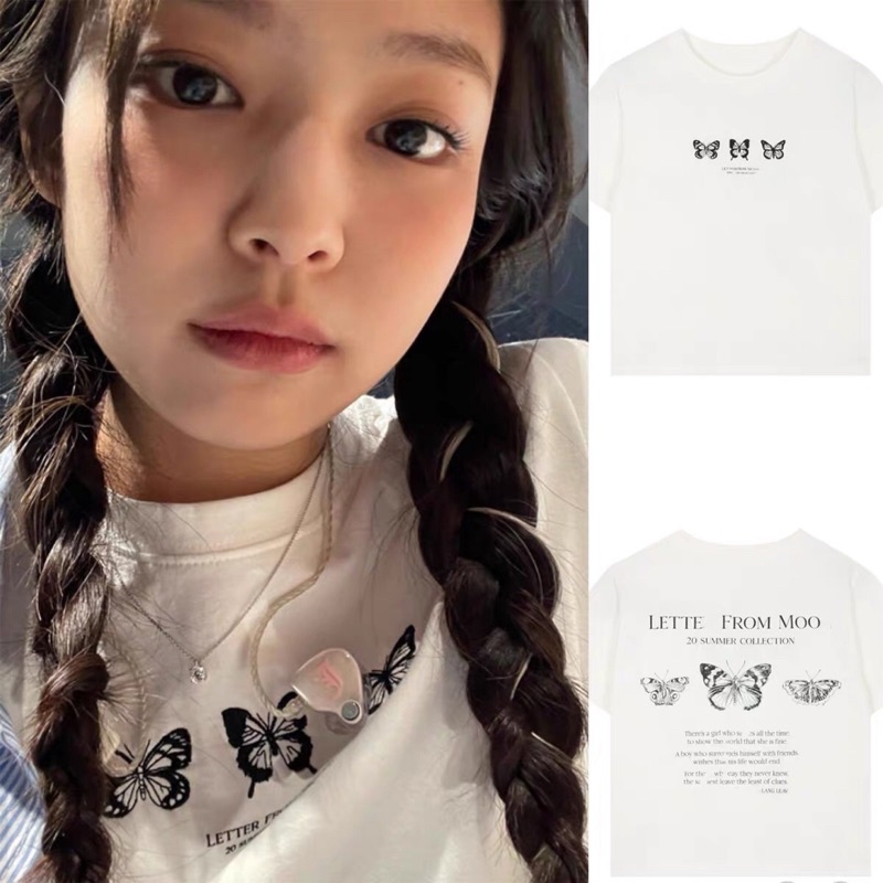 [BLACKPINK Jennie] Áo thun trắng bươm bướm