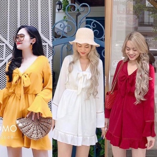 Jumpsuit tay loe nơ ngực