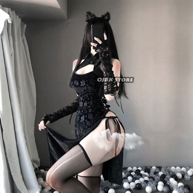 Cosplay sườn xám cách tân cổ trang Trung Hoa - váy ngủ sexy gợi cảm buộc dây