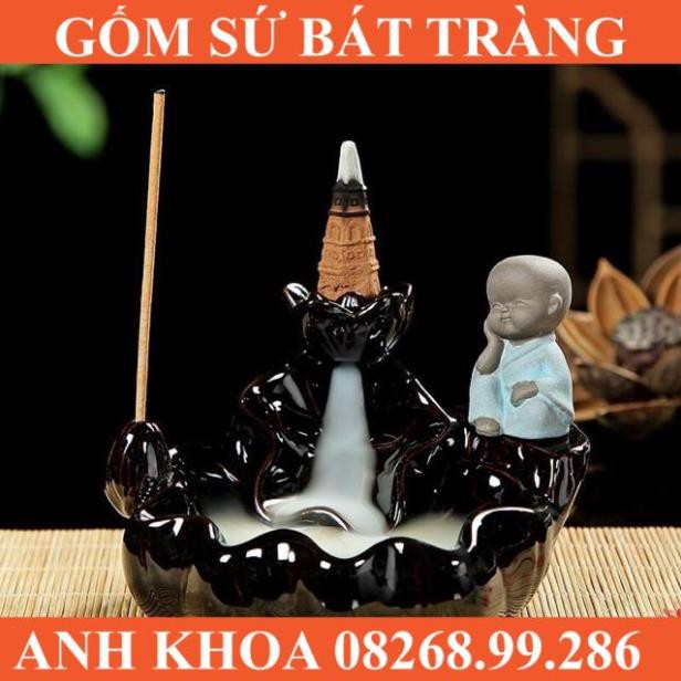 Thác Khói Chú tiểu bên thác suối - Gốm sứ Bát Tràng Anh Khoa