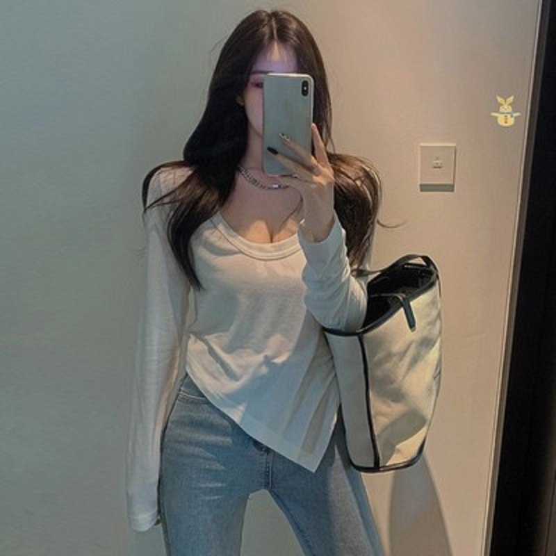 NZN Áo thun dài tay màu sắc đơn giản thanh lịch cho nữ