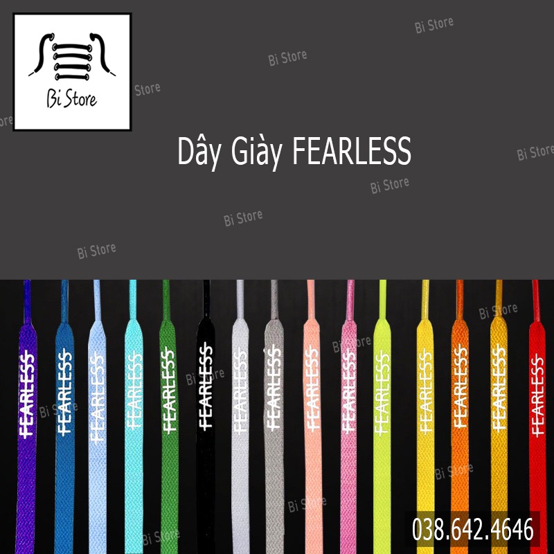 [𝗕𝗮́𝗻 𝘁𝗵𝗲𝗼 𝗰𝗮̣̆𝗽] Dây giày dẹt có chữ FEARLESS  phản quang dành cho giày Nike AF1, AJ, Converse, Vans,...