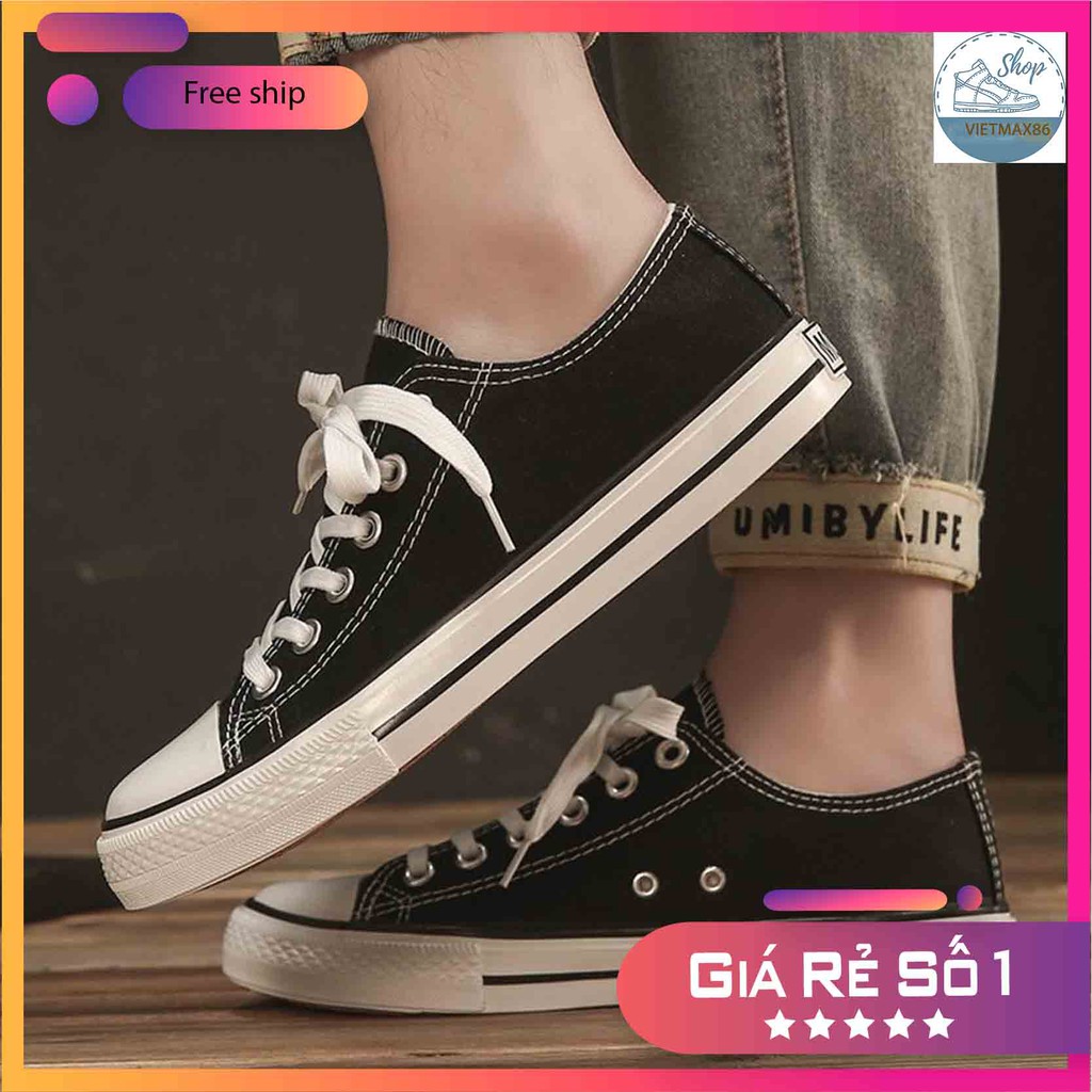 Giày thể thao sneaker cv classic đen cổ thấp full box, giày thể thao bata học sinh vải canvas đế bằng / vietmax86