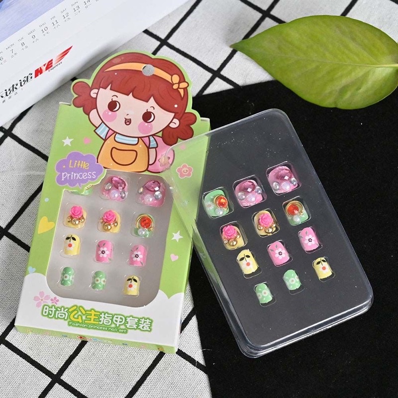 Móng tay giả Dính  đá in hình công chúa hoạt hình dễ thương có thể tháo rời dành cho trẻ em