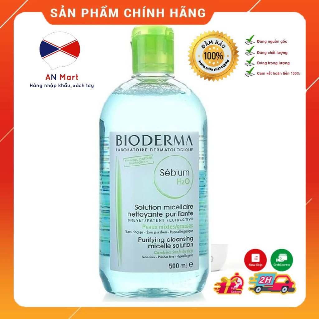[Xanh, Lọ 500ml] Tẩy Trang Da Dầu Và Da Hỗn Hợp Bioderma Se'biumH2O
