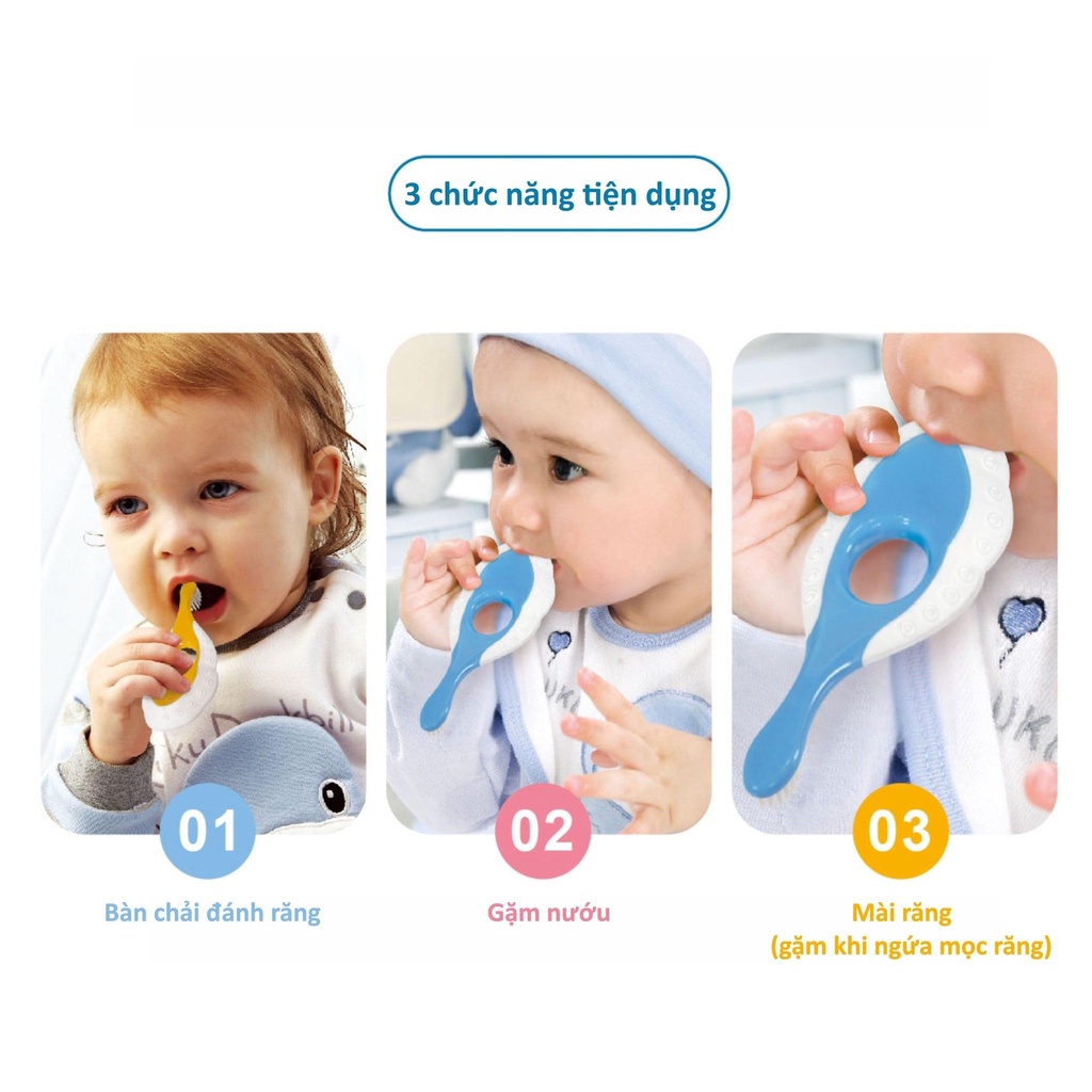 [CHÍNH HÃNG] BÀN CHẢI ĐÁNH RĂNG EM BÉ TỪ 0-3 TUỔI KUKU- Sạch Mảng Bám, Sợi Lông PBT Siêu Mềm Mại Không Gây Chảy Máu Răng