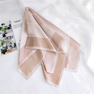 Khăn lụa vuông kẻ sọc phối viền - Mã 7002
