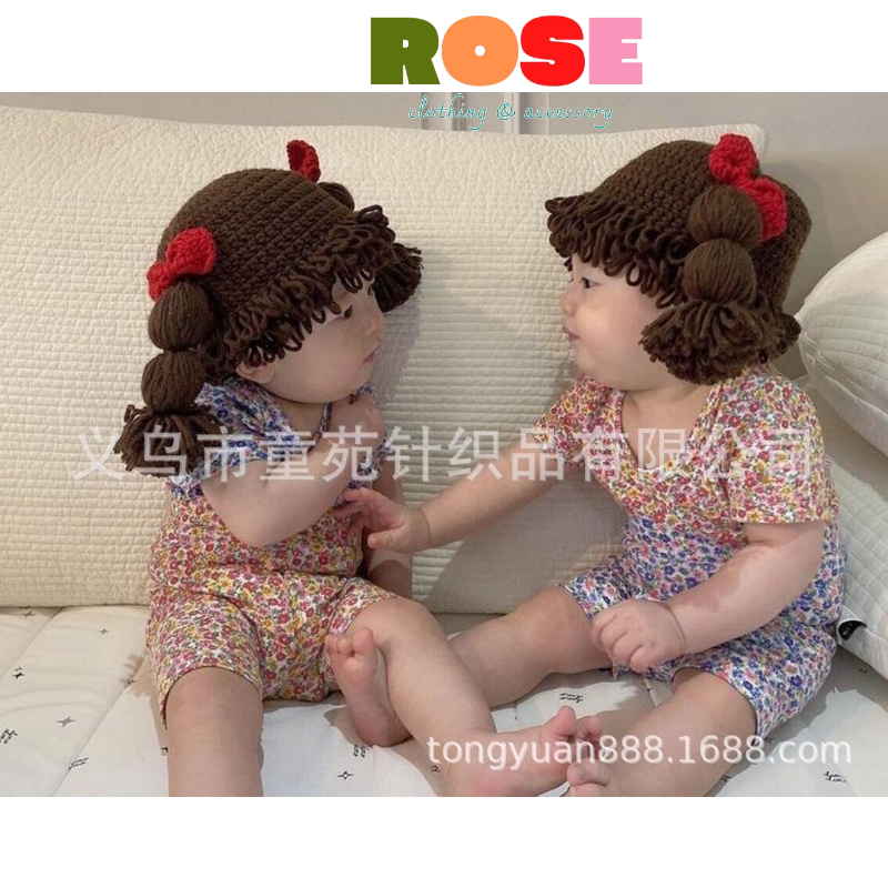 Mũ len tóc cột 2 sừng xinh xắn cho bé yêu