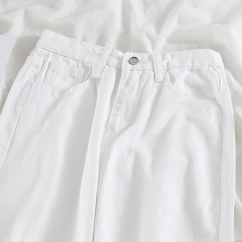 NUZIRO Quần denim  lưng cao ống rộng phong cách Hàn Quốc cho nữ